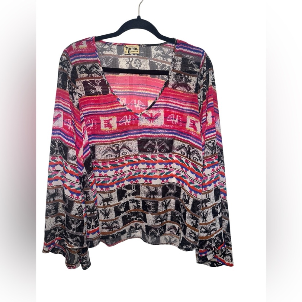 Show Me Your Mumu Wild Wyoming‎ Bardot Aztec V Neck Blouse Swing Blouse Size S